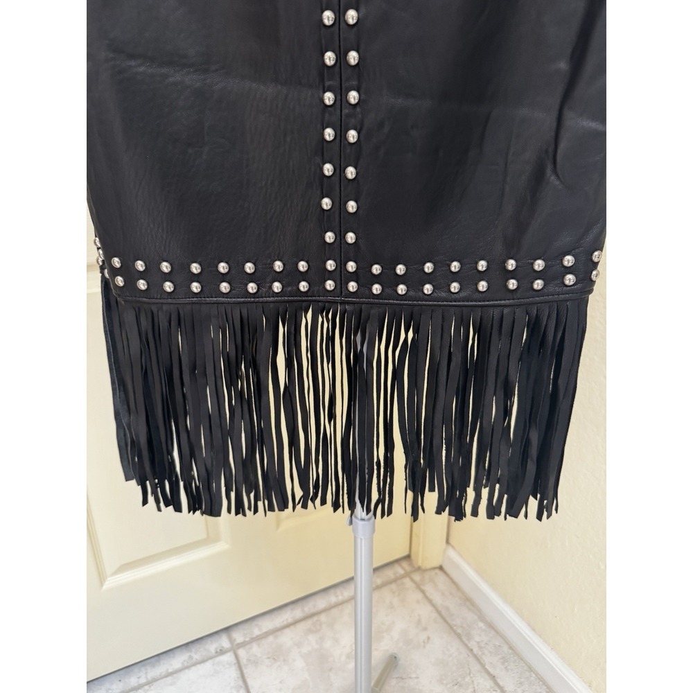 VTG DKNY Black Leather Fringed Studded Vest   Size XS - Picture 3 of 4